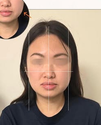 無創徒手小顏術 輪廓線調整個案 療程前（眼部已遮蔽保護私隱）